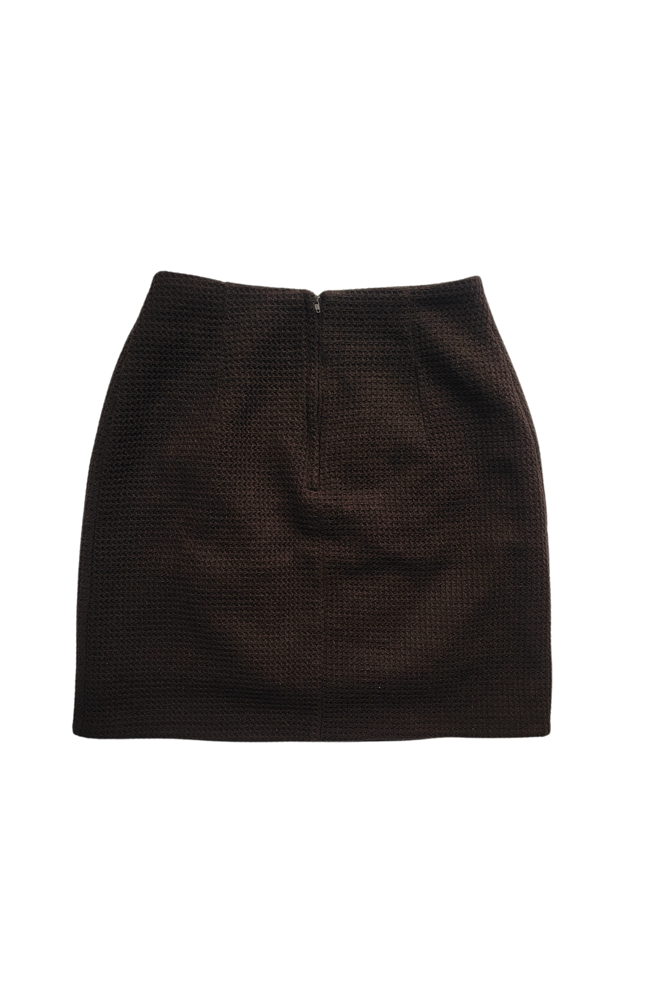 Back of vintage brown waffle knit mini skirt